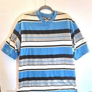 Brooklyn State 2XL Mens Striped Blue/Black/Grey/White T-Shirt 00016